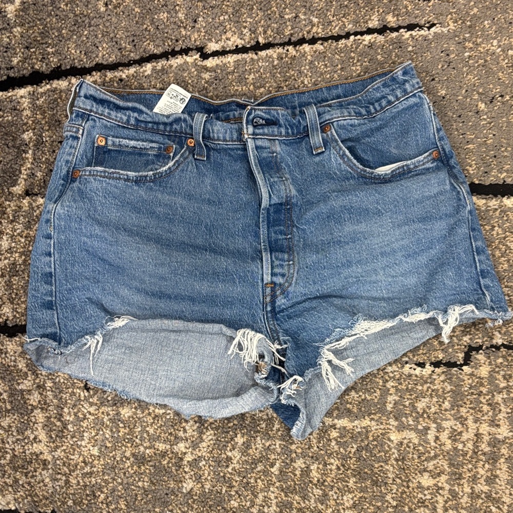 Levi's Light Blue High-Rise Cutoff Jean Shorts